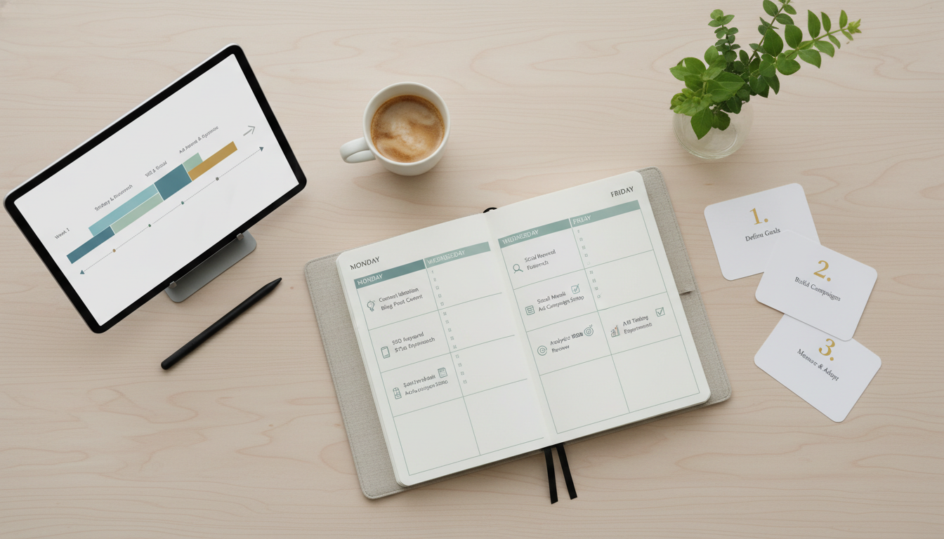 Pinterest content calendar template: a visual representation of a weekly marketing checklist for social selling and organic growth. Pin this guide for your small business!