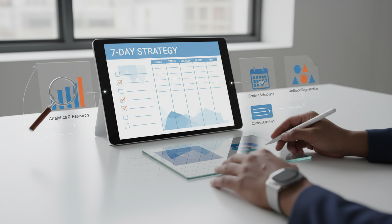 7-day Pinterest marketing execution plan: a tactical checklist for data analysis, audience segmentation, and content repurposing. Save this actionable guide for improved Pinterest strategy.